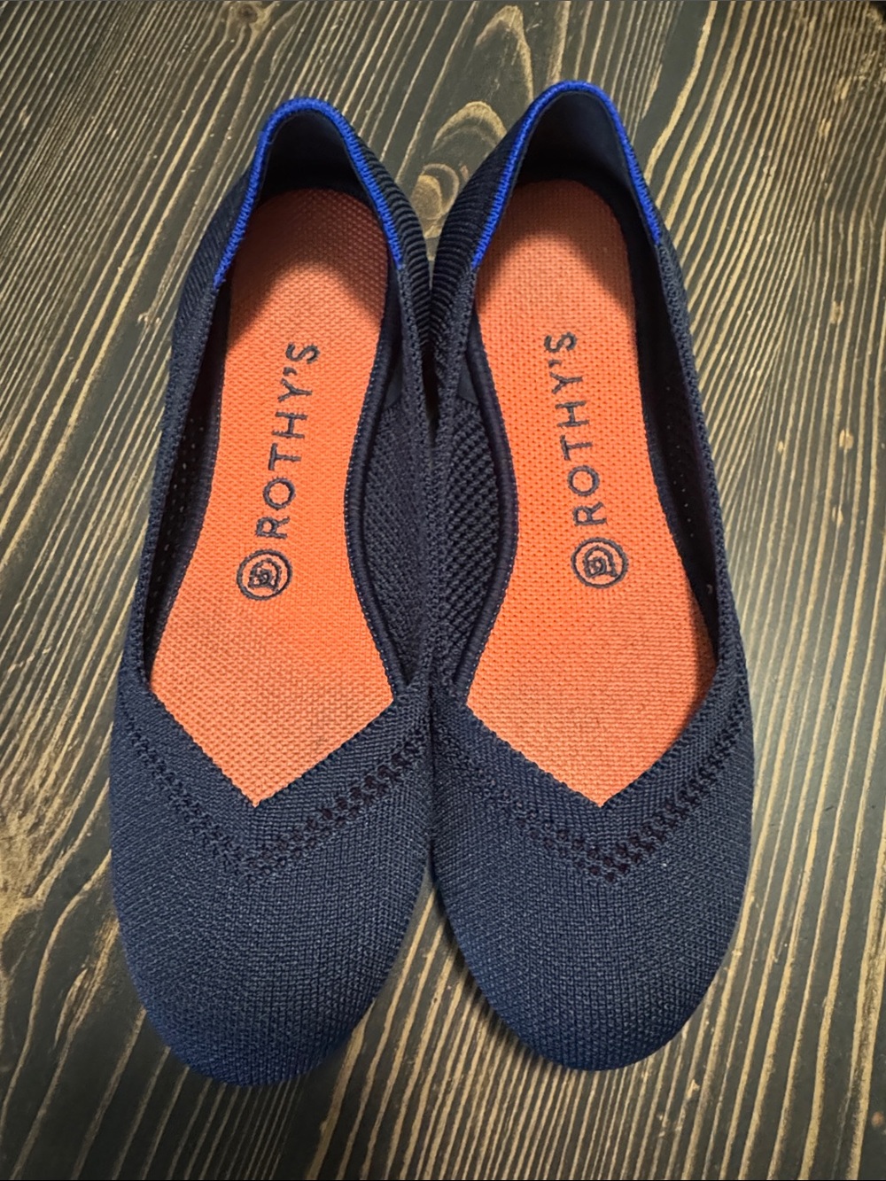 Rothys Maritime Blue Lattice Stitch Womans Round Toe Ballet Flat Slip On Shoes
